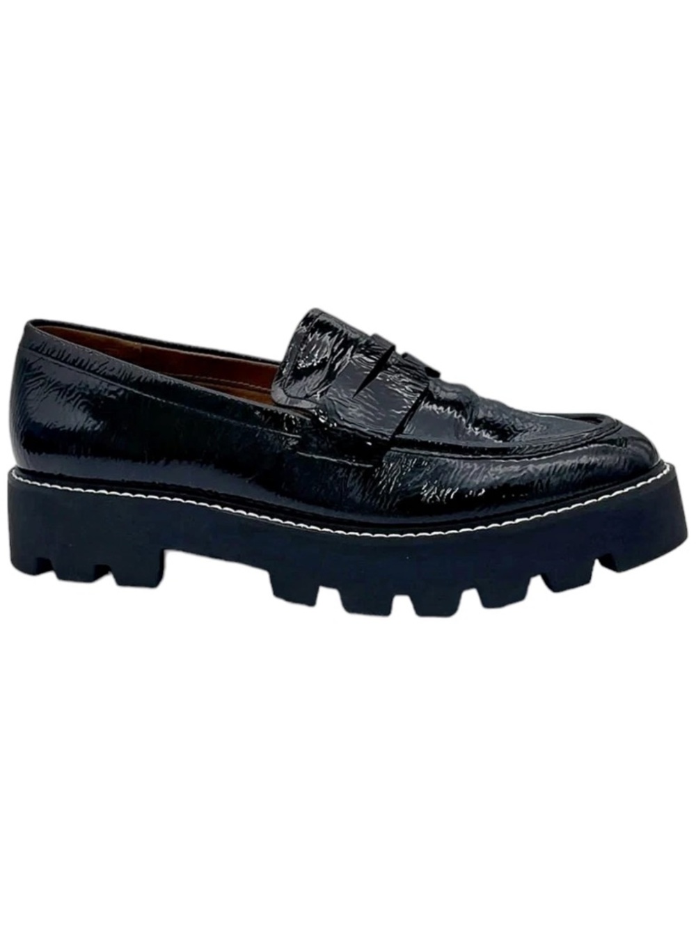 Franco Sarto Black Patent Crinkle Leather Lug Sole Loafers Women’s 9M
